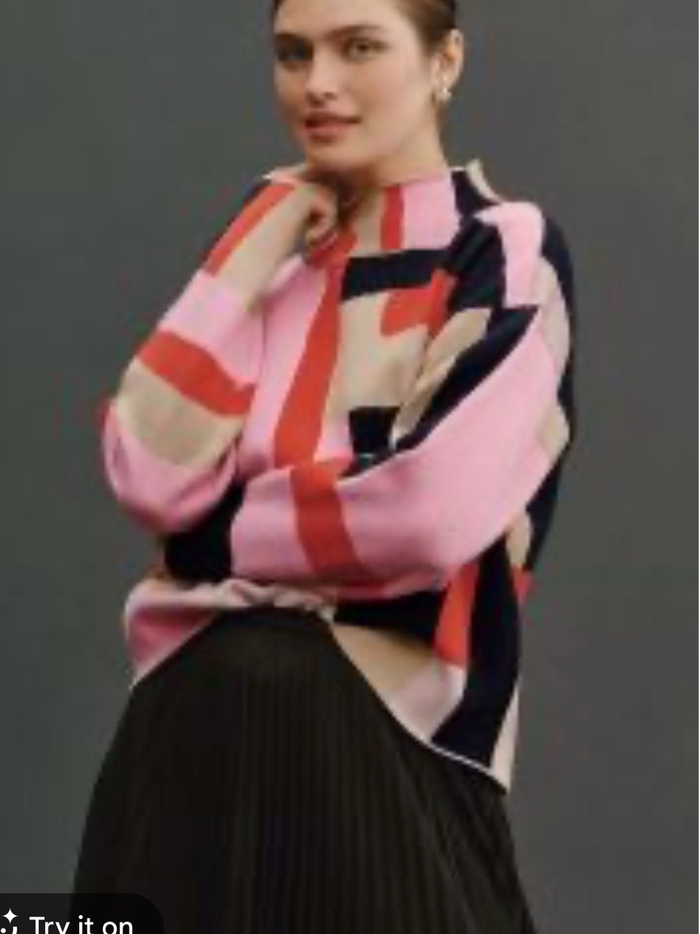 Maeve/Anthropologie Colorblock Crewneck Sweater in Pink, Red, Navy & Cream